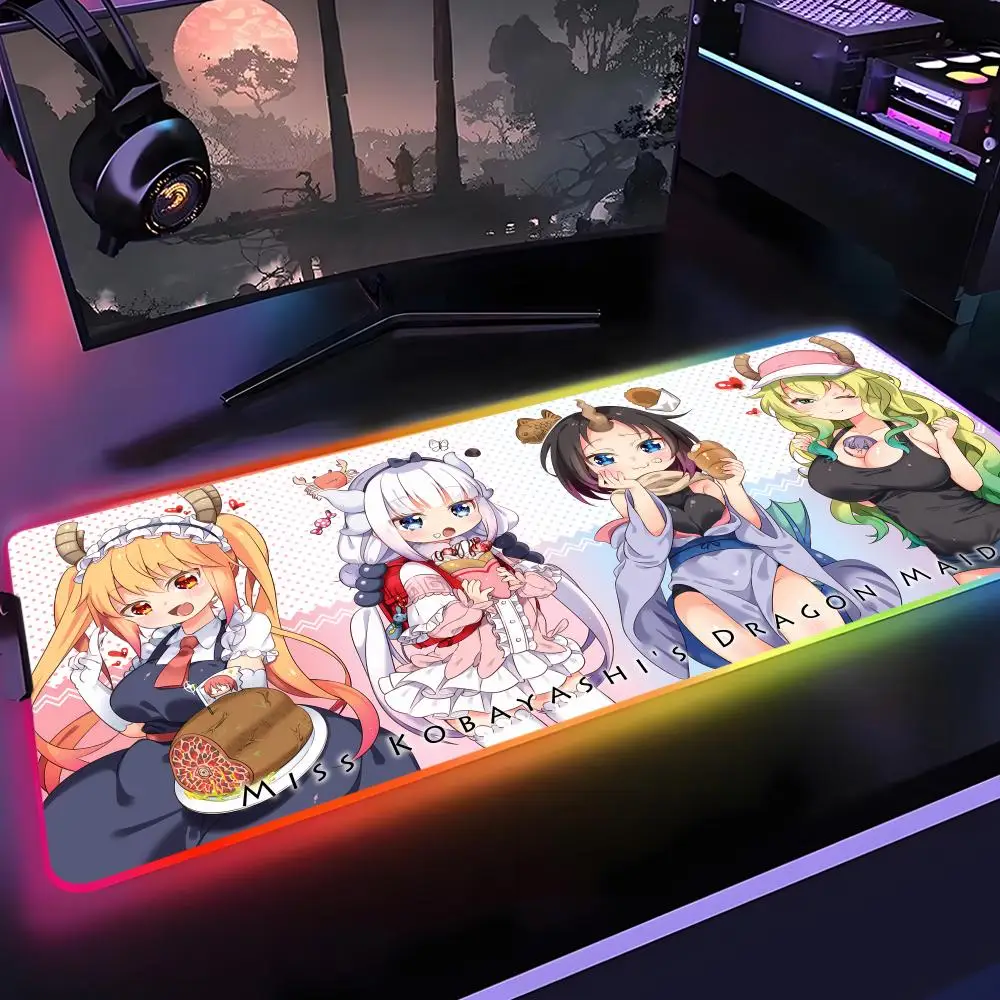 Podkładka pod mysz Kanna Kamui Miss Kobayashi Dragon Maid Gamer RGB Mata na biurko Podświetlana LED Mata pod mysz Duża podkładka pod mysz z podświetleniem