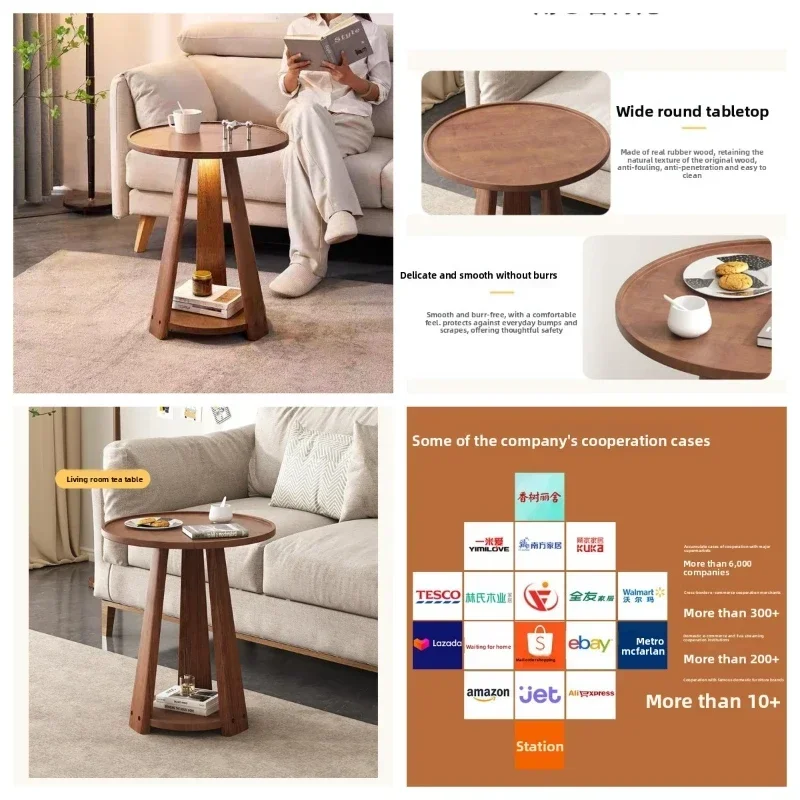 

Sofa side few household living room double small round table solid wood coffee table