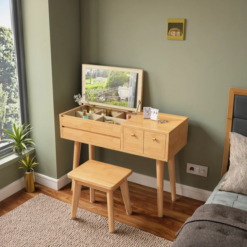 Nordic solid wood dresser modern simple locker; bedroom small desk two-in-one dressing table