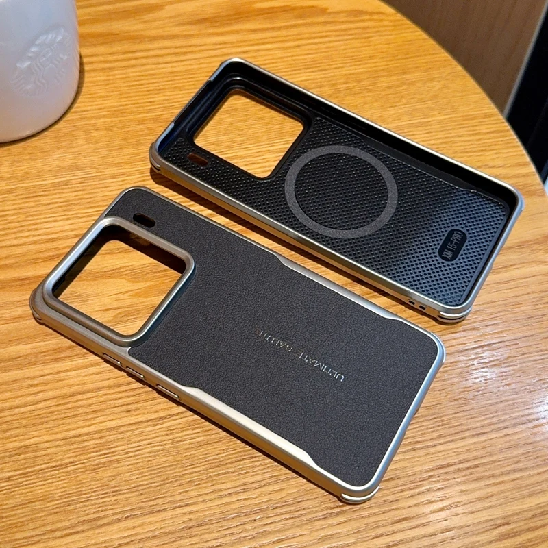 

For Xiaomi 15 Pro Case Anti-Shock Corners Drop-proof Magsafe Electroplating Soft Grip Leather Cover