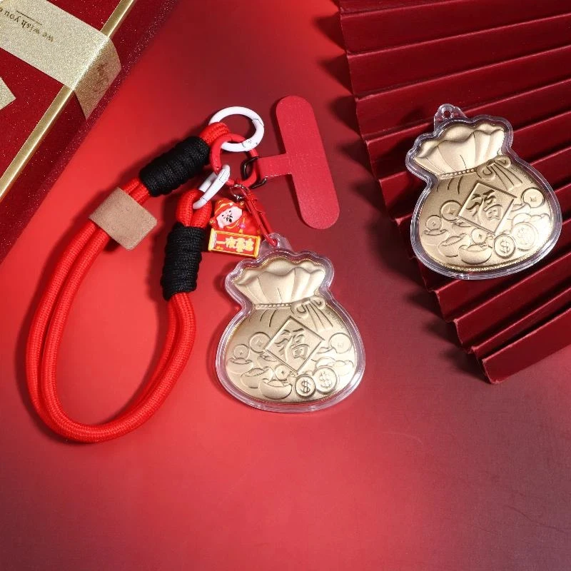 【السلام】2026 لون ذهبي محظوظ فو حقيبة معلقة المفاتيح على ظهره سحر الديكور السنة الجديدة هدية الهاتف الحبل #4