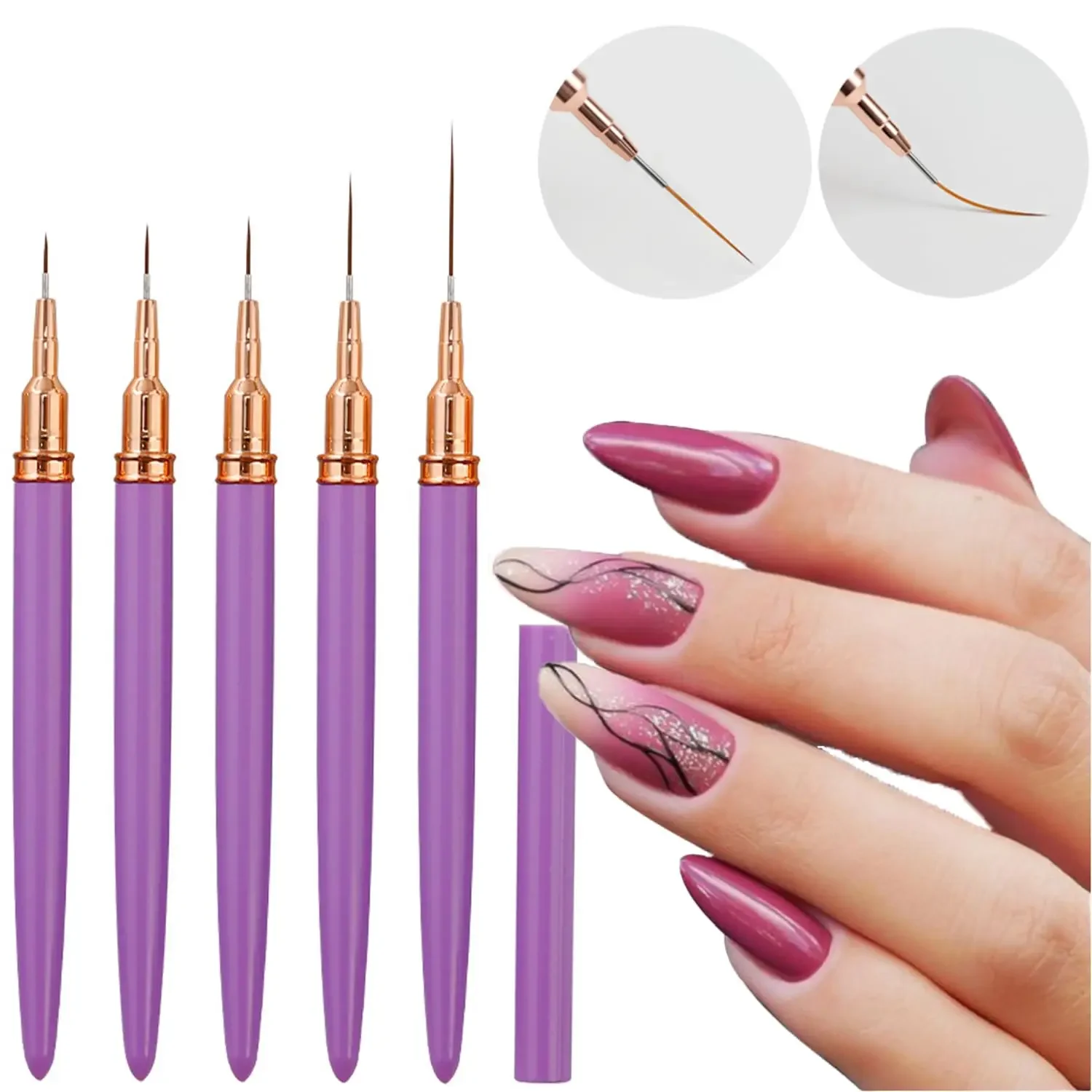 YIKOOLIN 5pcs Nail Art Liner Brush Set UV Gel Nail Brushes Kit for French Stripe Line Painting Drawing Flower Manicure Tool image 4