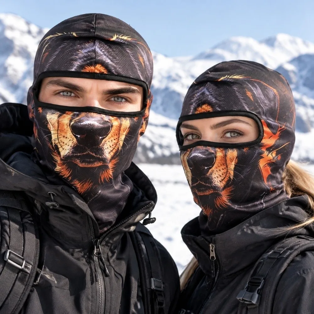 3D Printed Animal Pattern Funny Ski Mask Breathable Eye Hole Quick Dry Ski Mask Hood Sweat Absorbent Full Coverage
