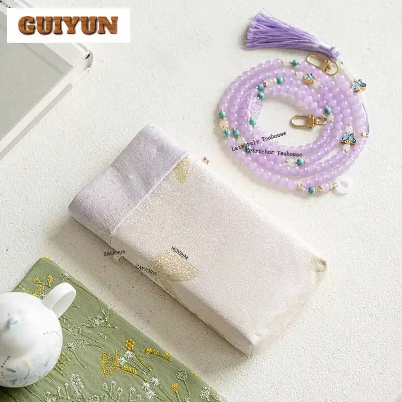 New Chinese-style Light Luxury Fabric Phone Bag Jade Bead Bead Chain Single Shoulder Crossbody Bag Creative Accessories Portable