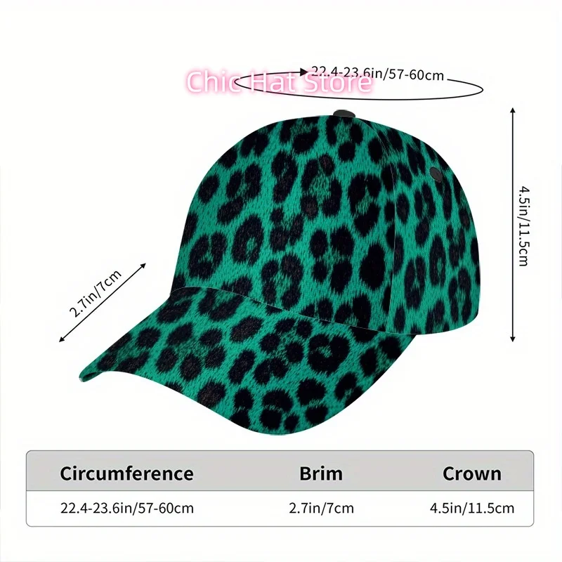 1pc Green Leopard Spots Print Duckbill Hat - Funky Style Classic Baseball Cap with Adjustable Strap, Full Print (Leopard Spots)