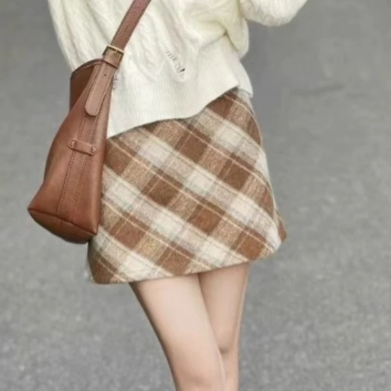 

2026 New Summer High Waist Plaid Woolen Mini Skirt Streetwear Women's Autumn Winter A-Line Skirt Comfortable Casual Short Skirts