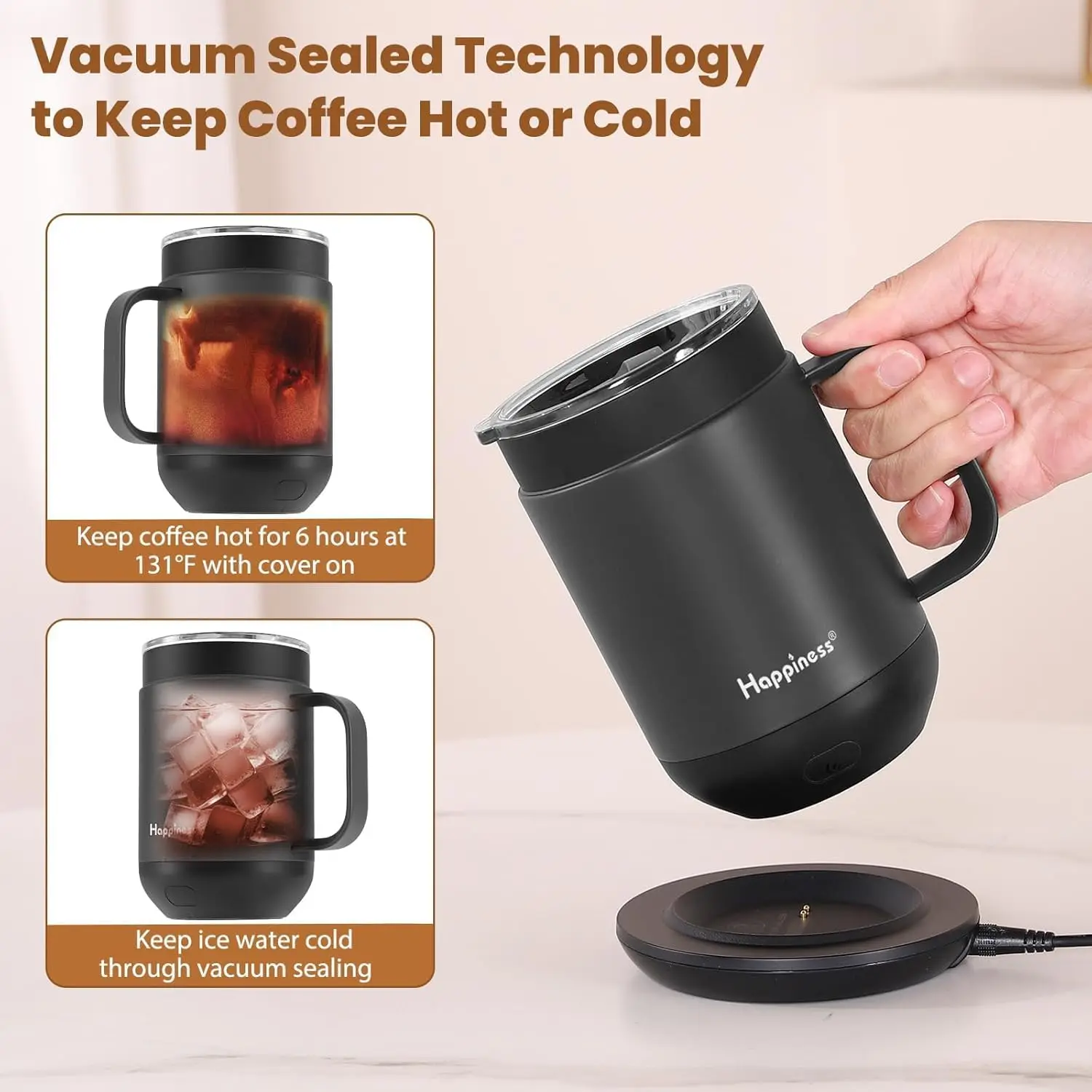 كوب قهوة ذكي ساخن، كوب قهوة كهربائي قابل لإعادة الشحن بسعة 16 أونصة للتحكم في درجة الحرارة #6