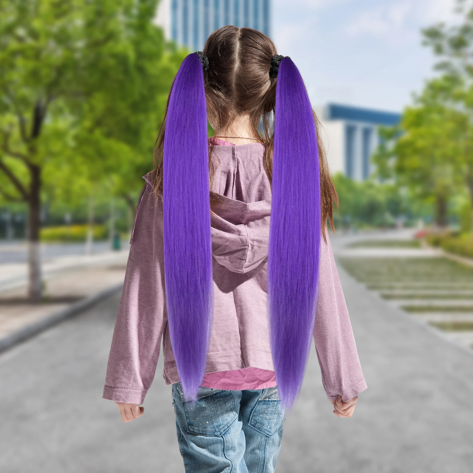 Wig Girl Purple Cosplay Props Ponytail 1pair Double Ponytail For Girls Ponytail Dark Accessories Extension Colored Hair Purple