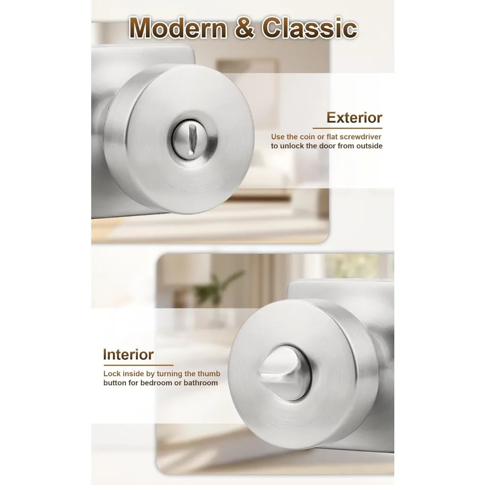 مجموعة مقابض أبواب الخصوصية بدون مفتاح مكونة من 4 قطع، مقابض قاعدة مربعة داخلية لغرفة النوم والحمام، مقابض أبواب بتصميم كلاسيكي للتعزيز