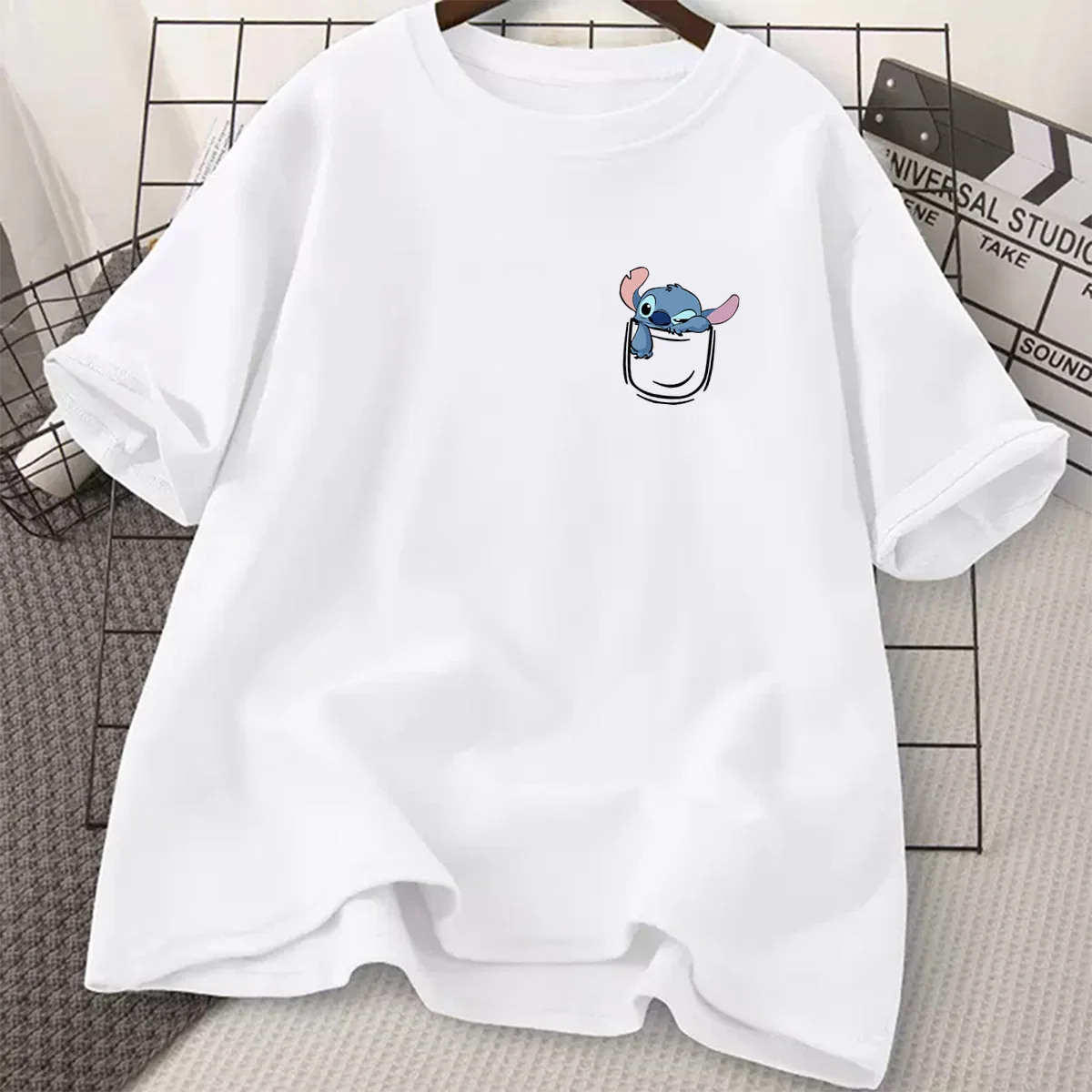 Kawaii Stitch Couple Short sleeved T-shirt Japanese Anime New Style Cotton Round Neck Loose Texture White Cartoon Birthday Gift