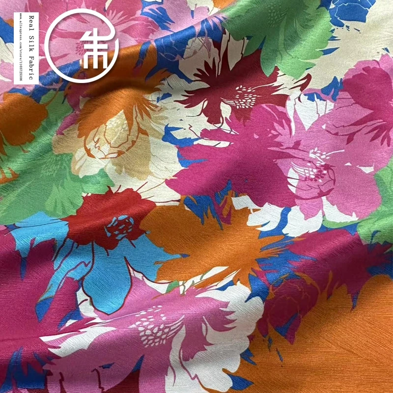 High Quality Flora Heavy Silk Real Silk Designer Fabric 22momme Stretch Dress Clothing Fabric Summer