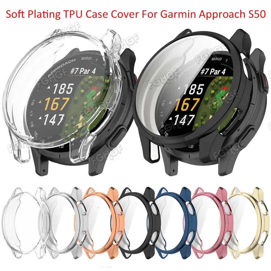 Soft Plating TPU Protective Case Cover For Garmin Approach S50 Smart Watch Bumper For Garmin Approach S50 Screen Protector Shell