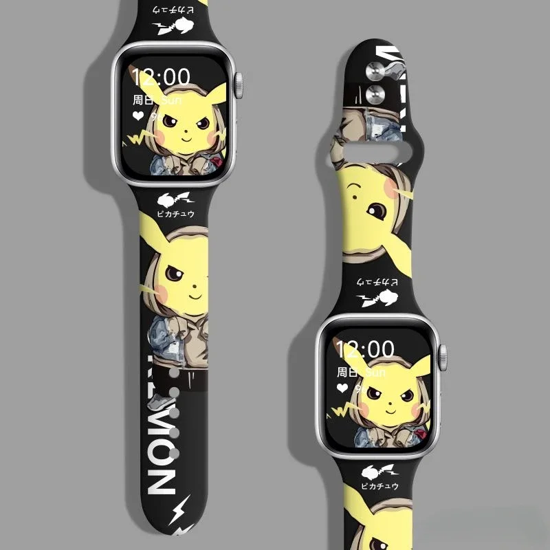 Pikachu series Silicone strap for iwatch S8765432SE full Replacement watch band Cartoon Anime 38mm 41mm 44mm 45mm birthday gifts