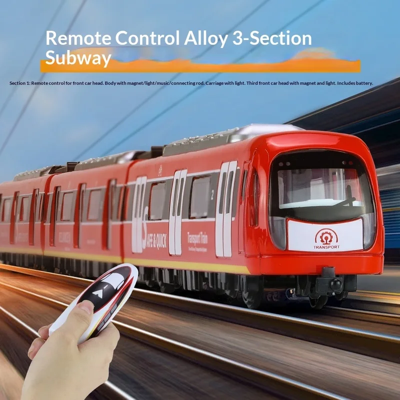 Remote Control 3 Car Alloy Train Model Sound Light Effect Magnetic Connected Openable Doors Kids Toy Decoration