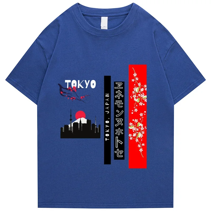 Vintage Tokyo Cherry Japanese T-Shirt Men Round Neck 100% Cotton T Shirts Women Short Sleeve Tees Unique Clothes Plus Szie Tops