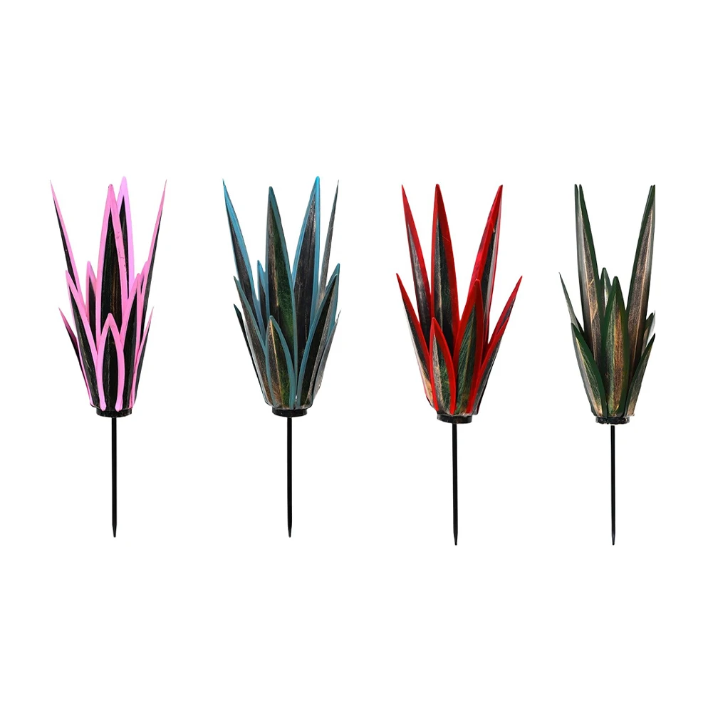 Botanical Metal Art Outdoor Plant Stake Layered Pointed Leaves Design 21.3 Inch for Total Height Integrated Stake Installation