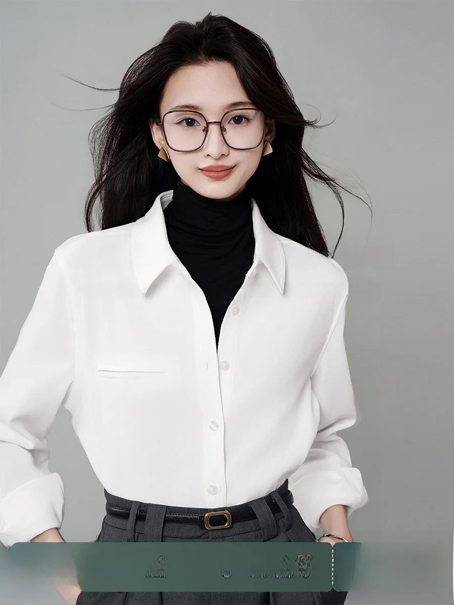 

Achu Ele White Corduroy Brued irt Women's Spring oulder Level Commute Office Top Layered Wear Straight Tube Long Sl...