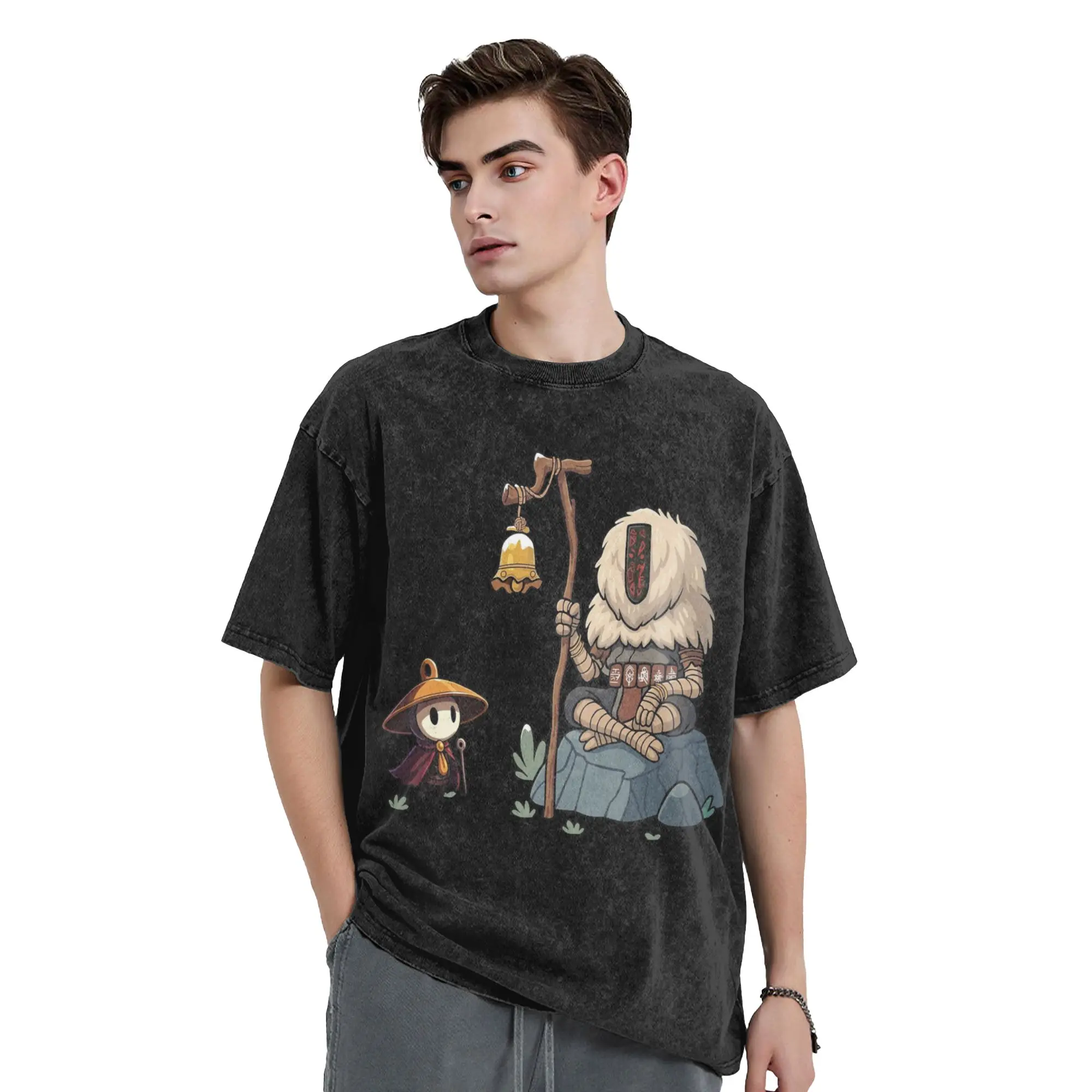 

Sherma Meets Monoco Hollow Knight Silksong стираная футболка уличная винтажная футболка футболки для мужчин женщин с коротким рукавом с принтом