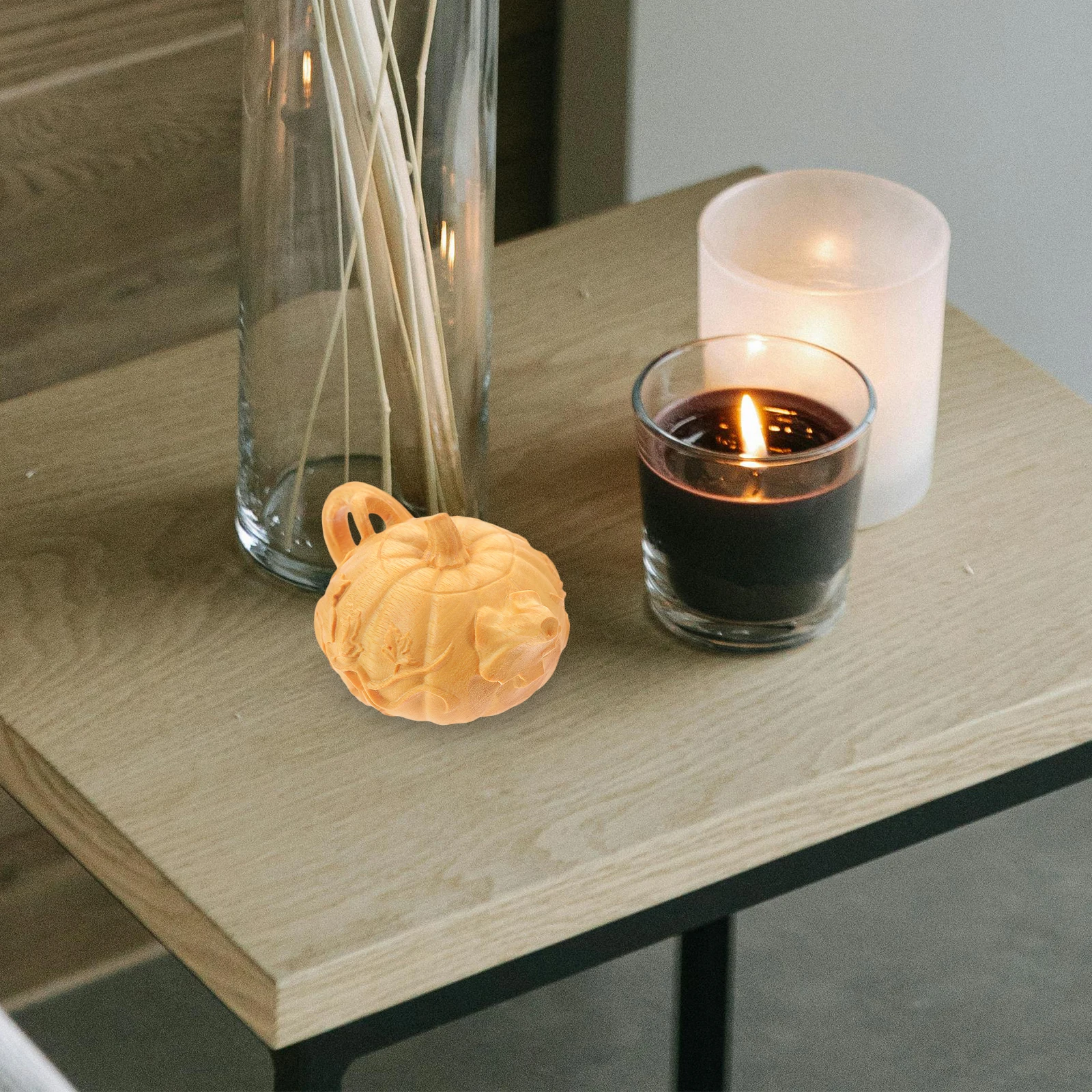 

Wooden Carved Pumpkin Kettle Decorative Home Ornament Exquisite Polished Wooden Sculpture Craft Pumpkin Kettle Statue