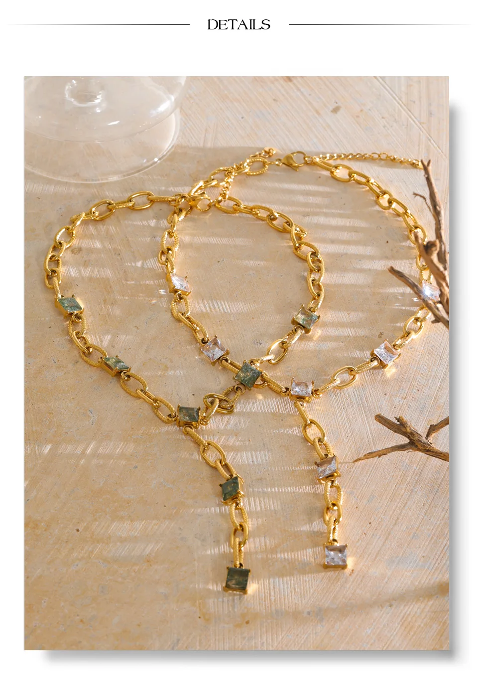 Yhpup Neue Edelstahl-Halskette mit Zirkonia-Glas-Quadrat-Y-Kette, modischer, glamouröser, esthetischer Abschlussball-Schmuck – Detail 7
