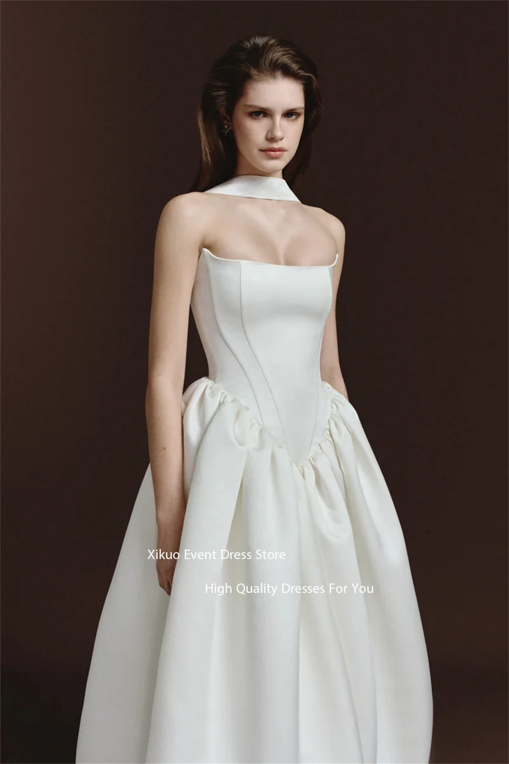 Xikuo Sleeveless Ribbons Elegant Wedding Dress Strapless Midi Length Vestidos De Novia A Line Bridal Gowns For Girl Customized