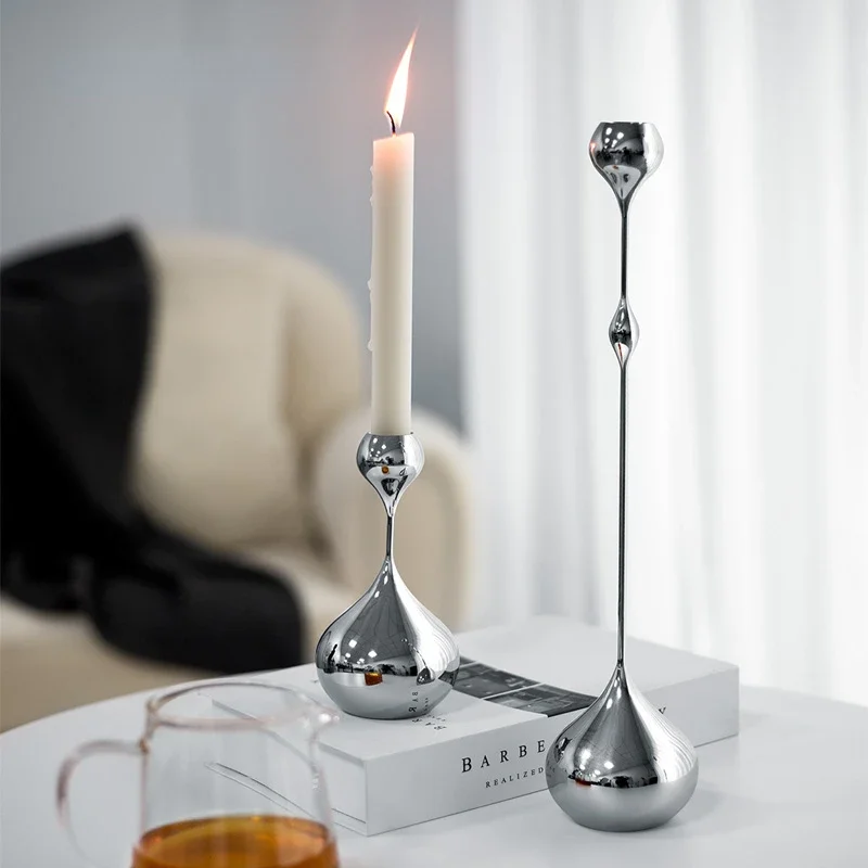 Light Luxury Stainless Steel Hand-Polished Water Drop Candlestick Decoration High-End Home Table Decoration Gift