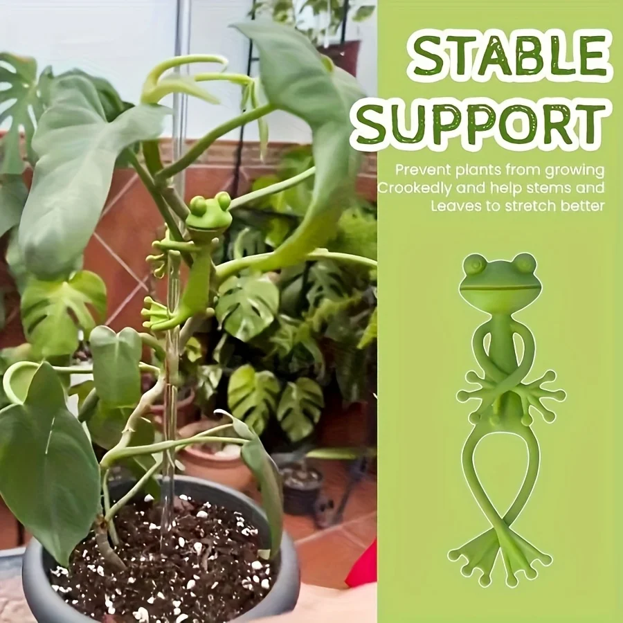 8Pcs Creative Frog Plant Supports, Green Vine Climbing Fixing Clips for Garden Potted Plants Decor