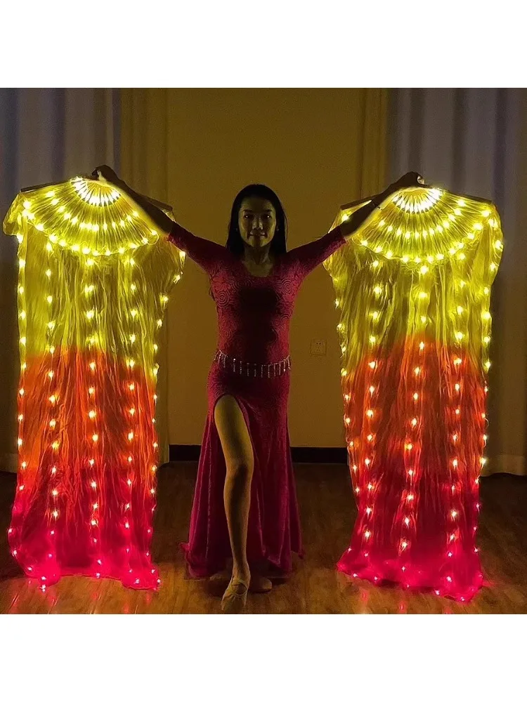 New adult LED luminous fan with red yellow gradually changing color soft wire light string rechargeable belly dance performance