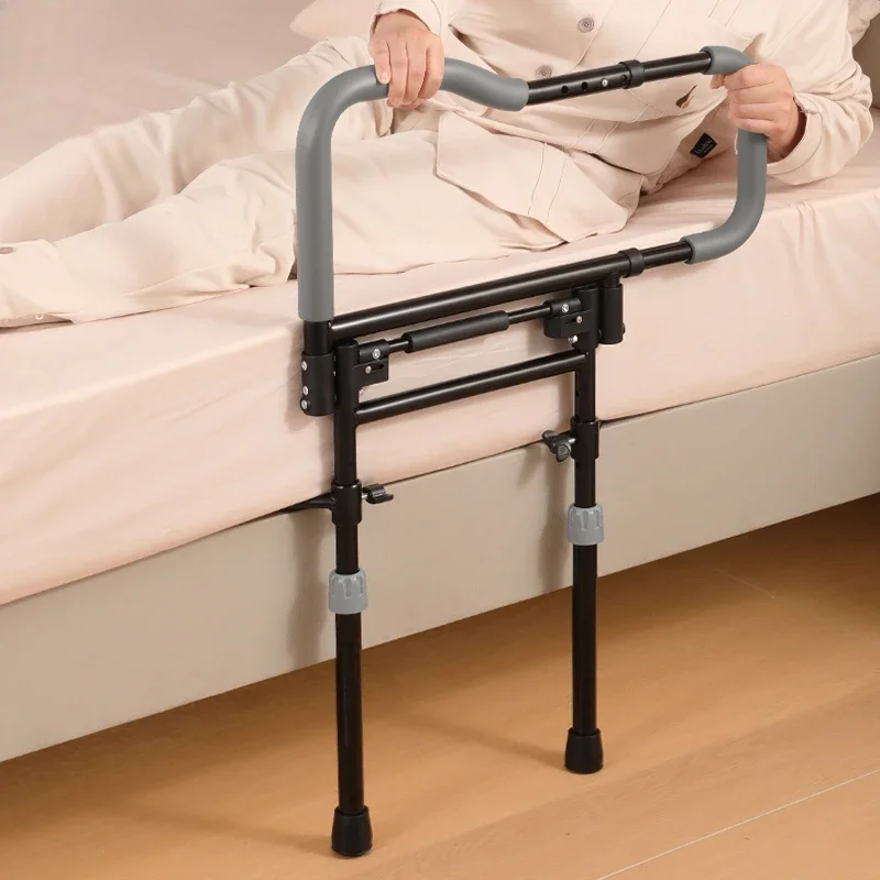 Foldable Elderly Bed Guard Railing Lift Type Bedside Handrail Wakes Up Booster Adjustable Extendable Black Assistive Device