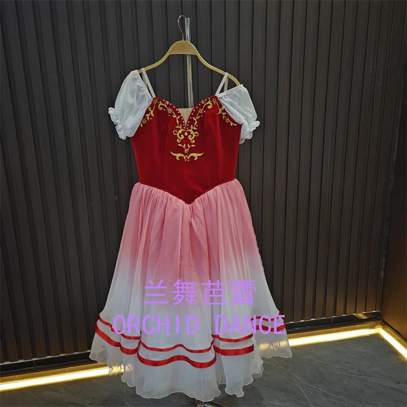 Professional Cheap Girls Adult Ballet Stage Performance Wear Costumes Velvet Long Red Romantic Dancing Tutu
