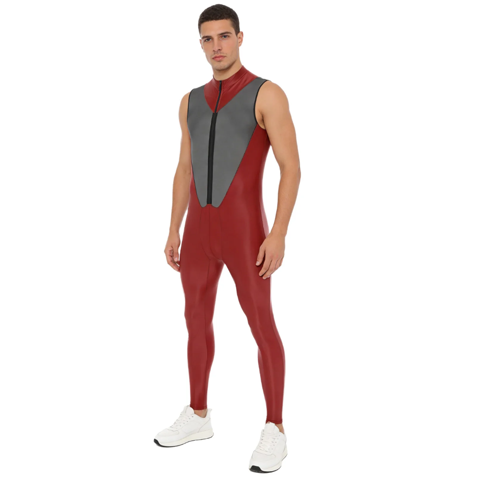 

Men‘s Slim Fit Workout Bodybuilding Jumpsuit Outfits Sleeveless Sheer Mesh Breathable Sport Catsuit Swimwear Sport Gym Outfits