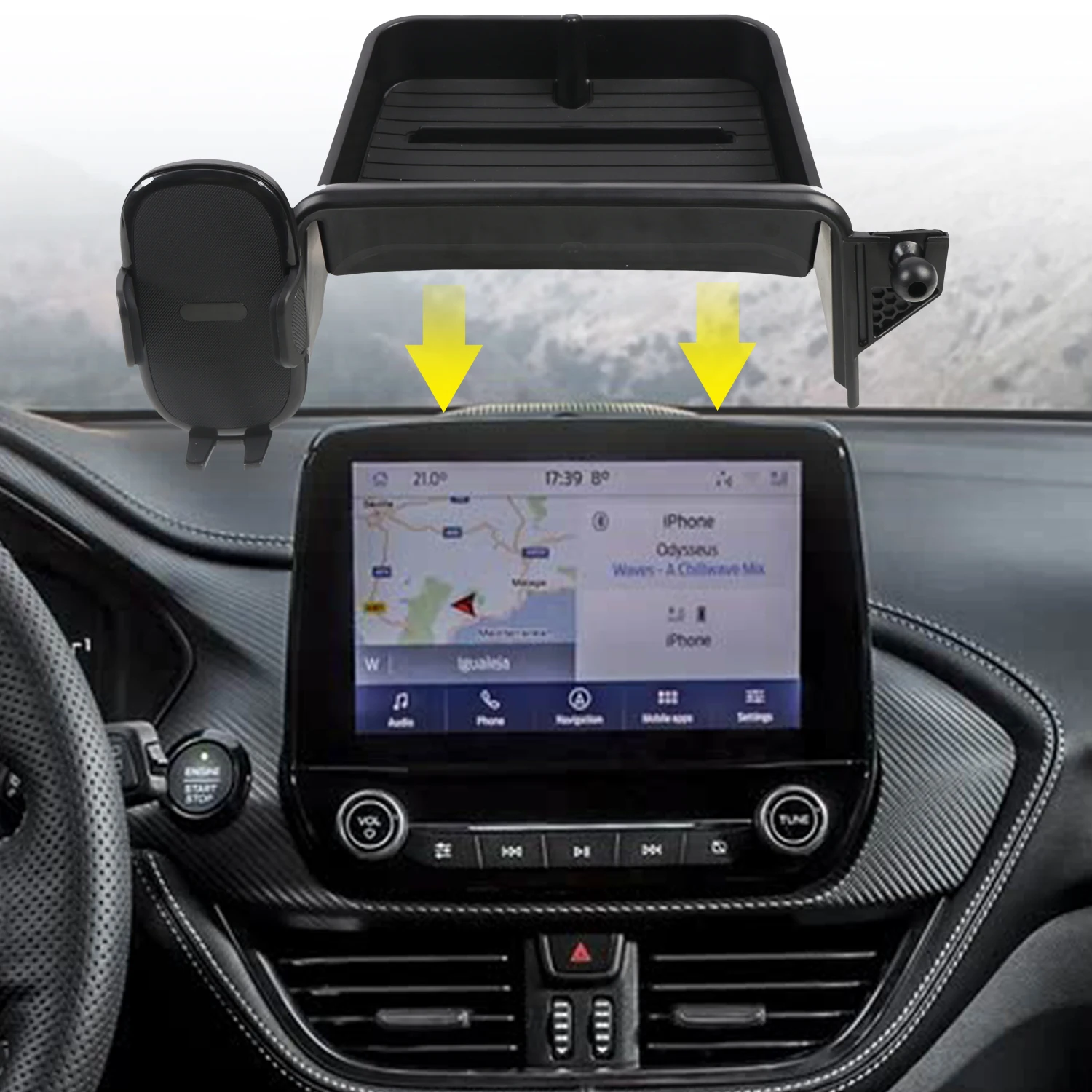

for Ford Puma 2019-2023 ABS Back Screen Phone Holder with Tray 2-in-1 Car Screen Phone Mount & Dashboard Organizer 1 Set