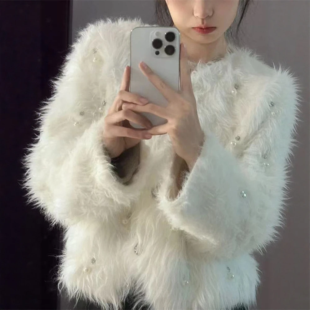 

Women's Winter Long Sleeve Coat K-Fashion Cute Solid Color Round-Neck Button Front Loose Fit for Casual Occasions