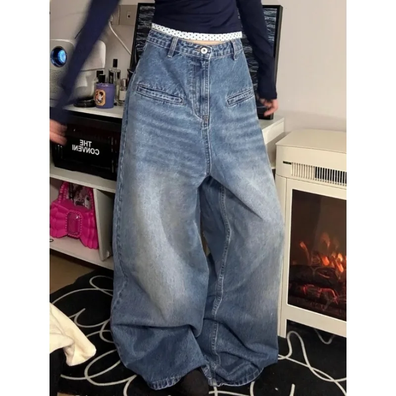 Deeptown Vintage Y2k Jeans Spring 2024 Woman Oversize Denim Pants Korean Style Fashion Harajuku Streetwear Wide Leg Trousers