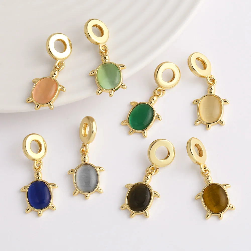 OCESRIO Multicolor Crystal Big Lucky Turtle Pendant for Necklace Copper Gold Plated Purse Charm Jewelry Making Component pdtb400
