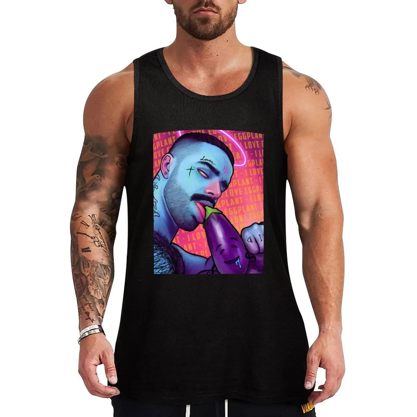 

How to eat and Eggplant Tank Top sleeveless shirt man gym muscle t-shirt