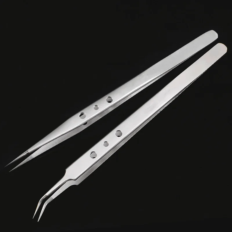 Lashes Tweezers with Hole Eyelashes Tweezers Stainless Steel Tweezers Eyelash Extensions High Elastic Precision Tweezers Eyebrow