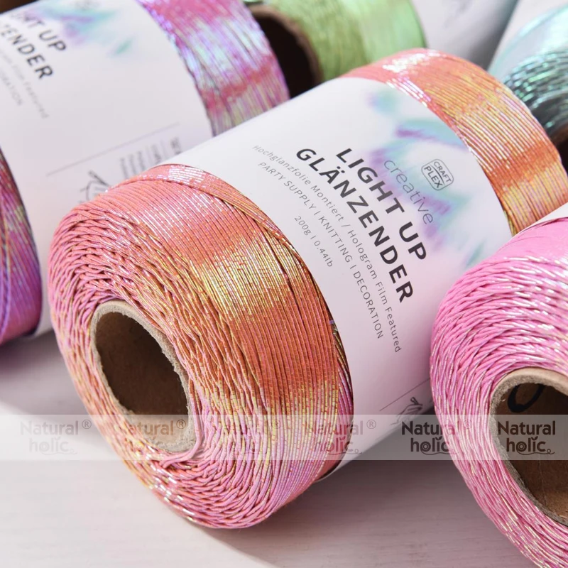 1mm Hook Bag Iridescence Thread, 450m HOLOGRAM Rope, Colorful Knitting Blanket Hat Shoe DIY Thread, Party Decoration Rope