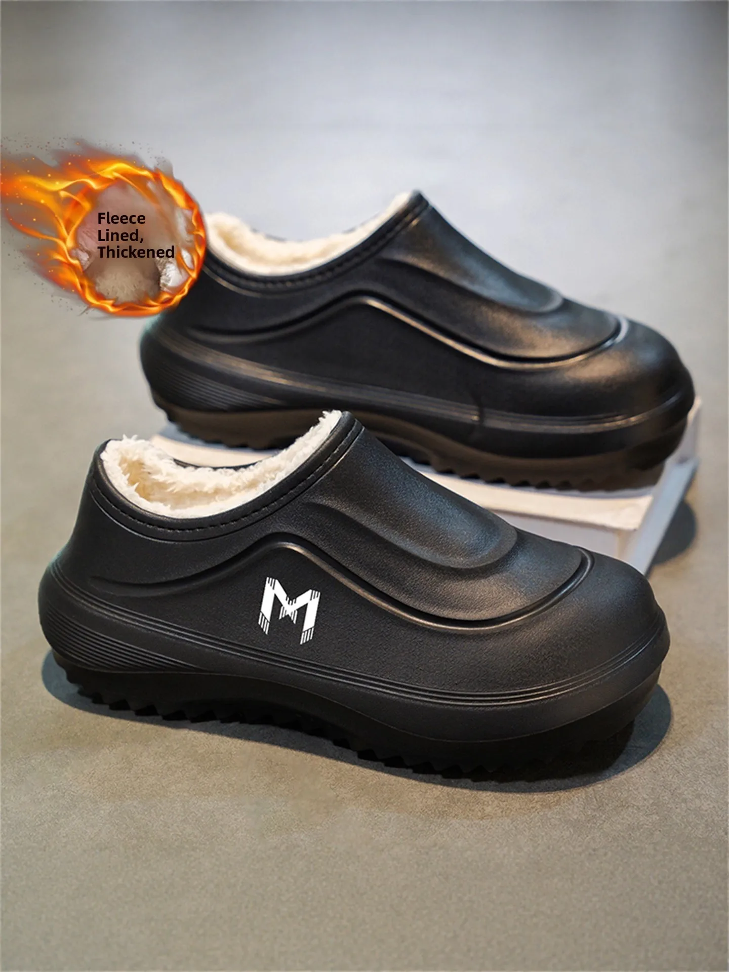 

Men's Cotton Slippers Winter Thickened Warm Waterproof Non-slip Work Chef Shoes Indoor Outdoor Wear Home Comfortable Slip-ons