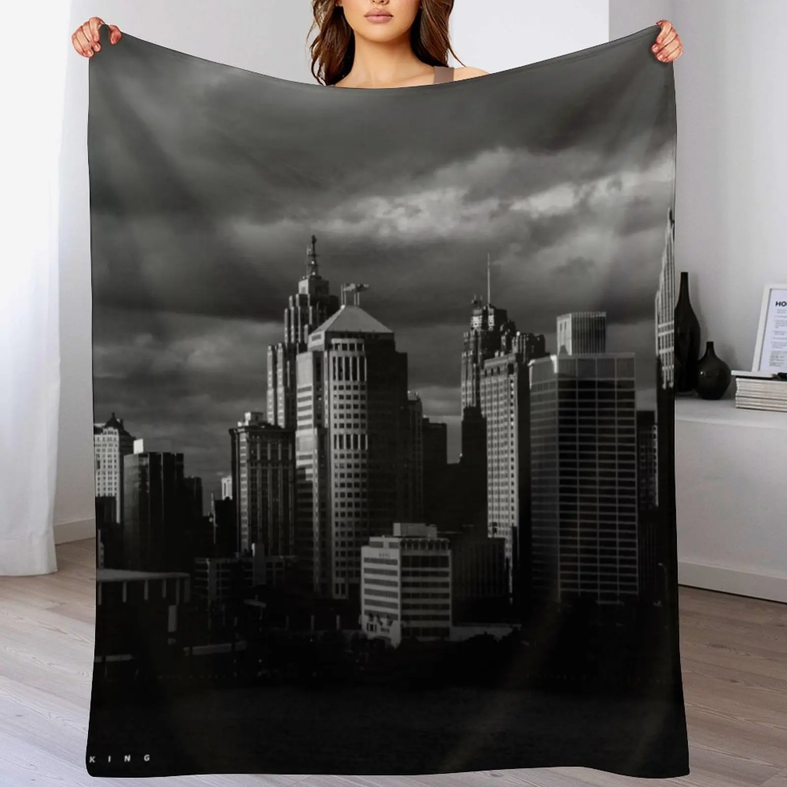

City Skyline Black and White Version Throw Blanket Blankets For Baby Winter beds Moving Blankets