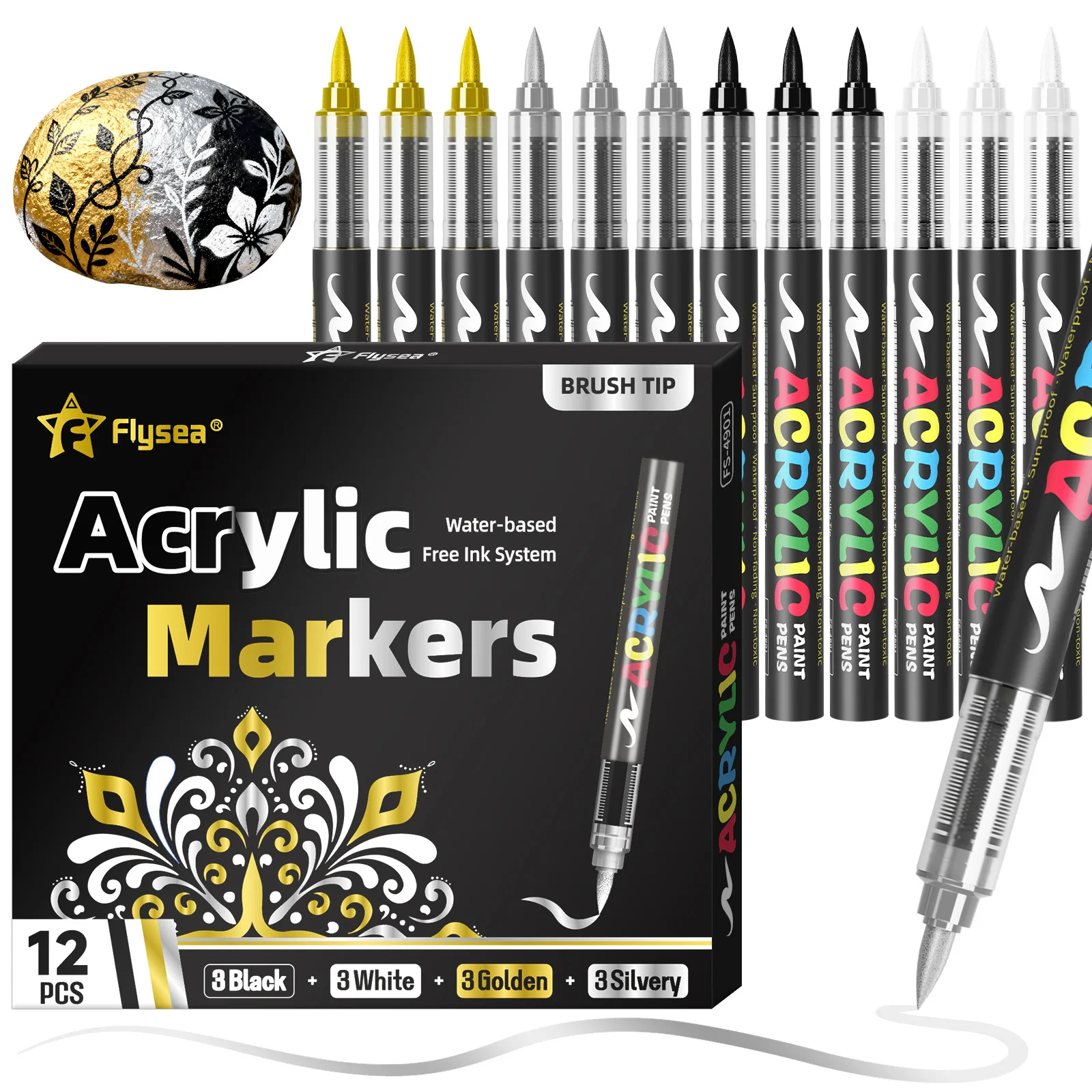 

Acrylic Paint Pens Markers Flexible Brush Tip Art Marker for Rock Painting Wood Stone Drawing & Sketching School Accessories