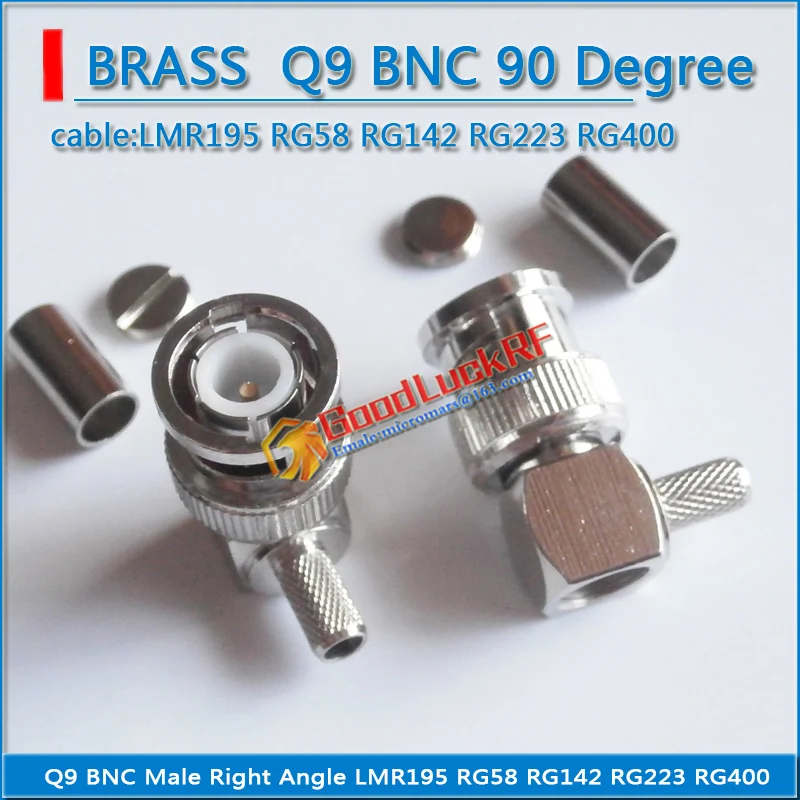 75 ohm 50 ohm Q9 BNC Male Right Angle 90 Degree Crimp For LMR195 RG58 RG142 RG223 RG400 Coax Adapter Cable Brass RF Connector