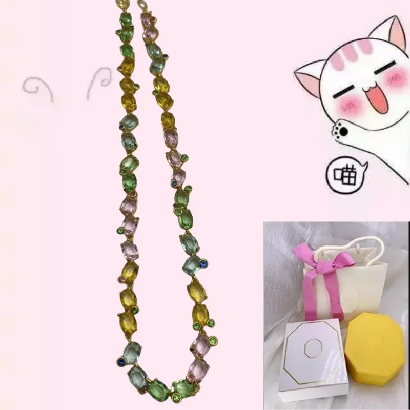 

2025 New Gema Tennis Colored Crystal Necklace Mixed Cutting Charm High end Women's Cat Exquisite Christmas Gift