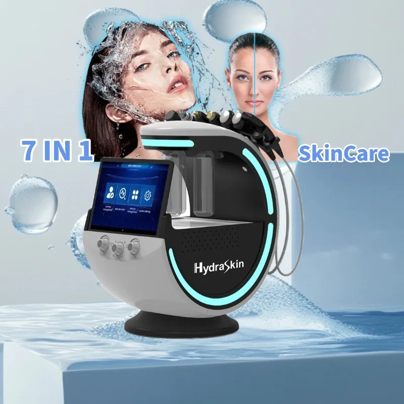 Machine hydro-face intelligente de microdermabrasion bleu glace, tendances de beauté 2025, Peeling de la peau avec analyseur de Scanner cutané