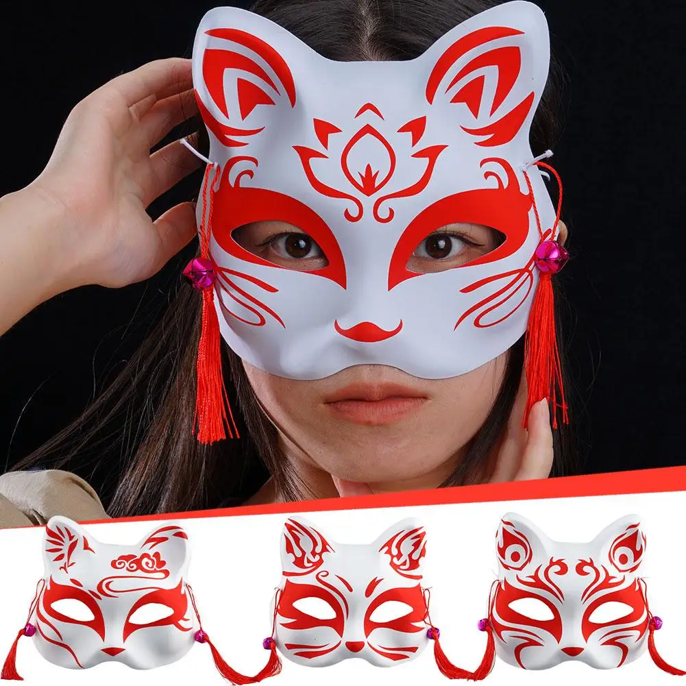 Adult Half Face Cat Mask Japanese Cosplay Carnival Animation Make-up Festival Hand Cat Half Party Mask Face Drawn Killer De X6T6