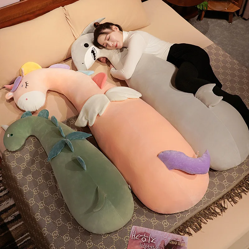 

Giant Stuffed Animal Plush Pillow Cute Large Long Unicorn Pillow Kawaii Dinosaur Goose Shark Bed Surround Washable Decor Cushion