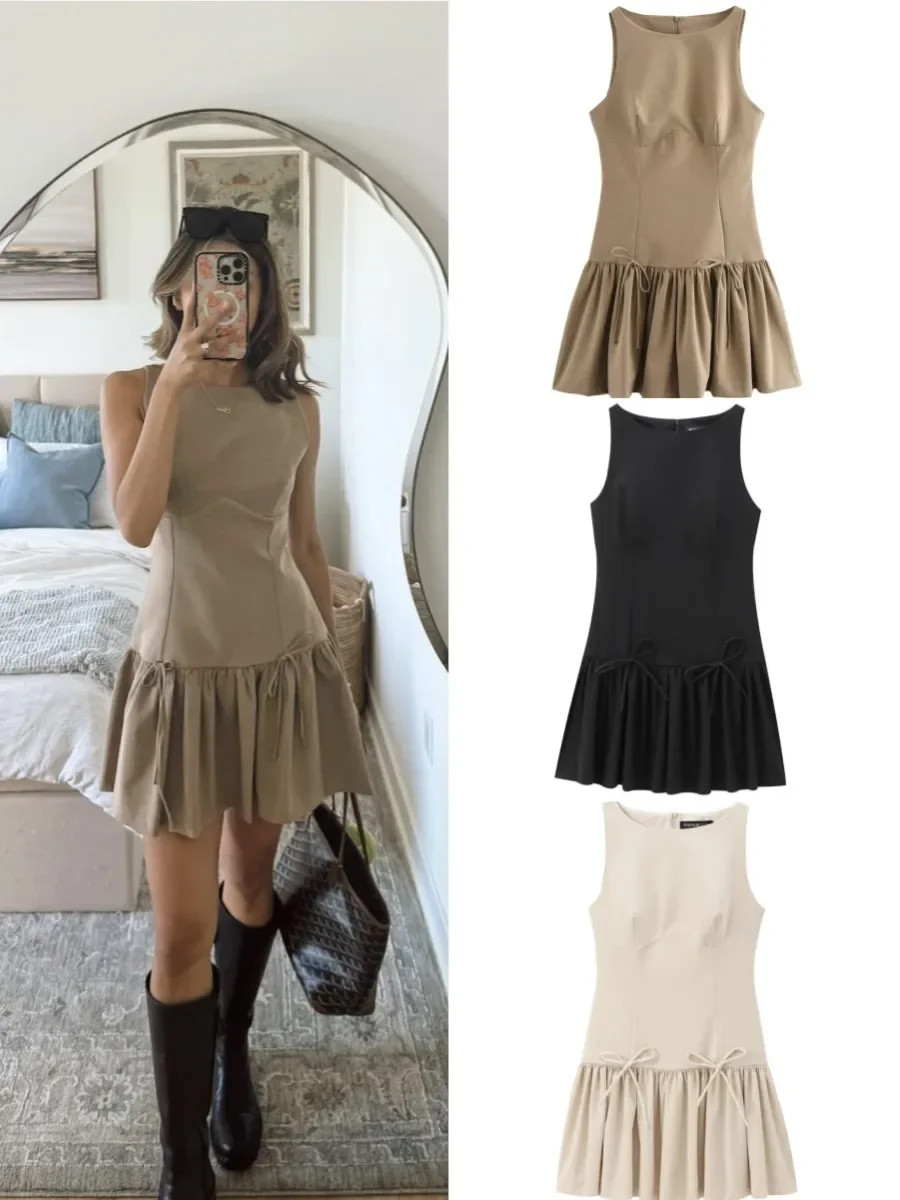 

Pop Fall New Arrivals Y2K Women's Clothing School Style Comfortable Sleeveless Black Short-Sleeved Dress
