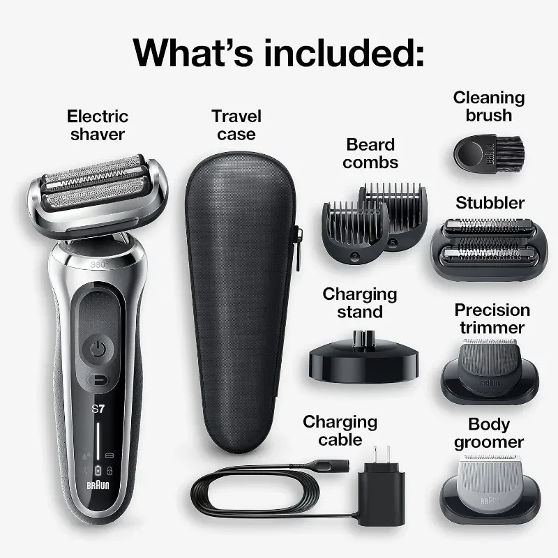 Braun Series 7 7032cs Flex Electric Razor for Men,Rechargeable,Cordless Foil Shaver with Beard Trimmer and Charging Stand,Silver