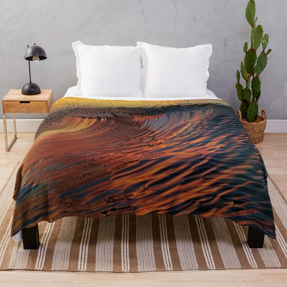 Wave pattern dramatic sunset backdrop Active Outdoors Inspired Art Throw Blanket Flannels Shaggy Tourist Retros Blankets