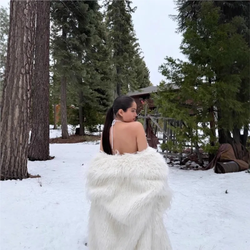 ملابس نسائية مختلطة من الفرو والقطيفة معاطف صناعية طويلة سميكة ودافئة #3